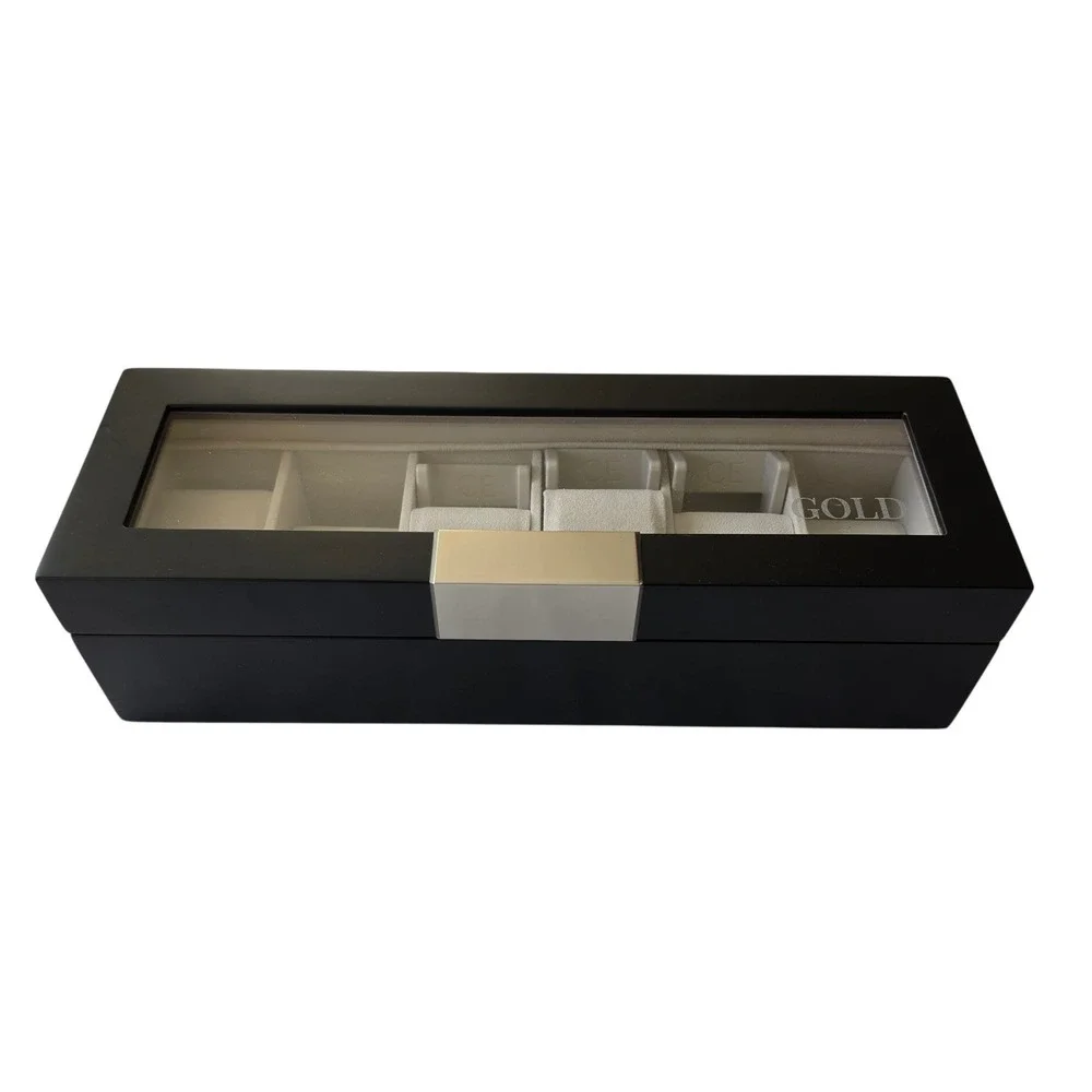Case Elegance 6 Slot Watch Box Matte‎ Black Glass Top Organizer PJ0582